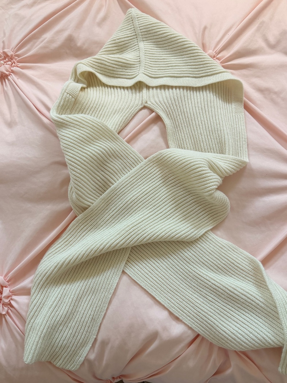 Cream Ribbed Knit Scarf Hood